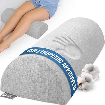 5 STARS UNITED Knee Pillow for Back Sleeping – Half Moon Bolster Pillow for Legs, Under Knee Pillow for Sleeping on Back, Memory Foam Leg Pillow for Back Pain, Gray