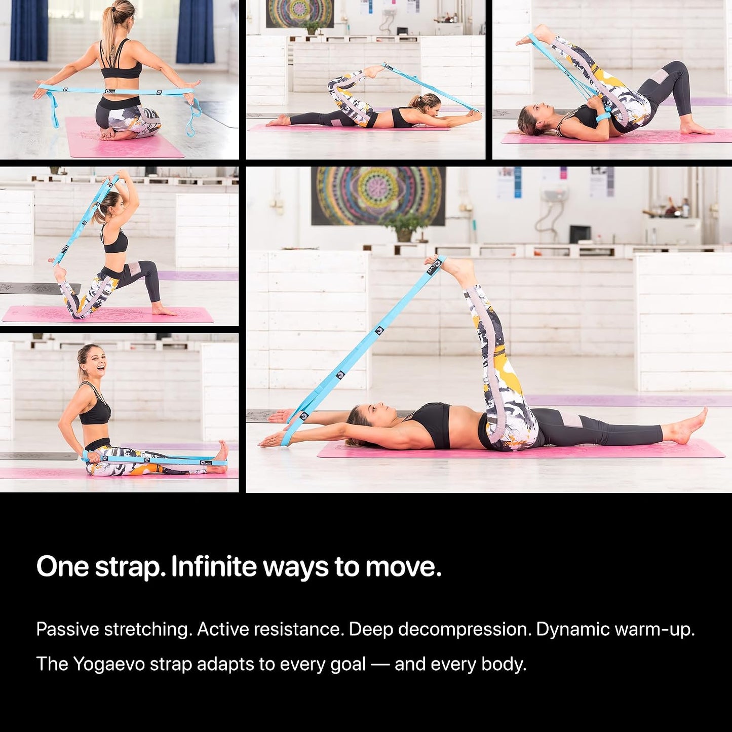 YogaEVO Elastic Stretching Strap with Loops for Physical Therapy