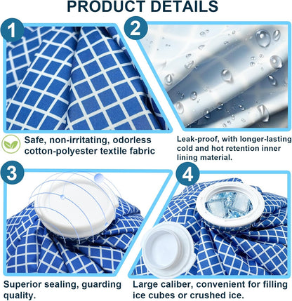 Ice Bags for Injuries, Classic No-Leak Elastic Breathable Ice Pack, Cold and Heat Treatment Ice Bag, Can Relieve Headaches, Migraines, Sports Injuries Swelling Pain, 3 Sizes (6"/9"/11") (4 Sets)