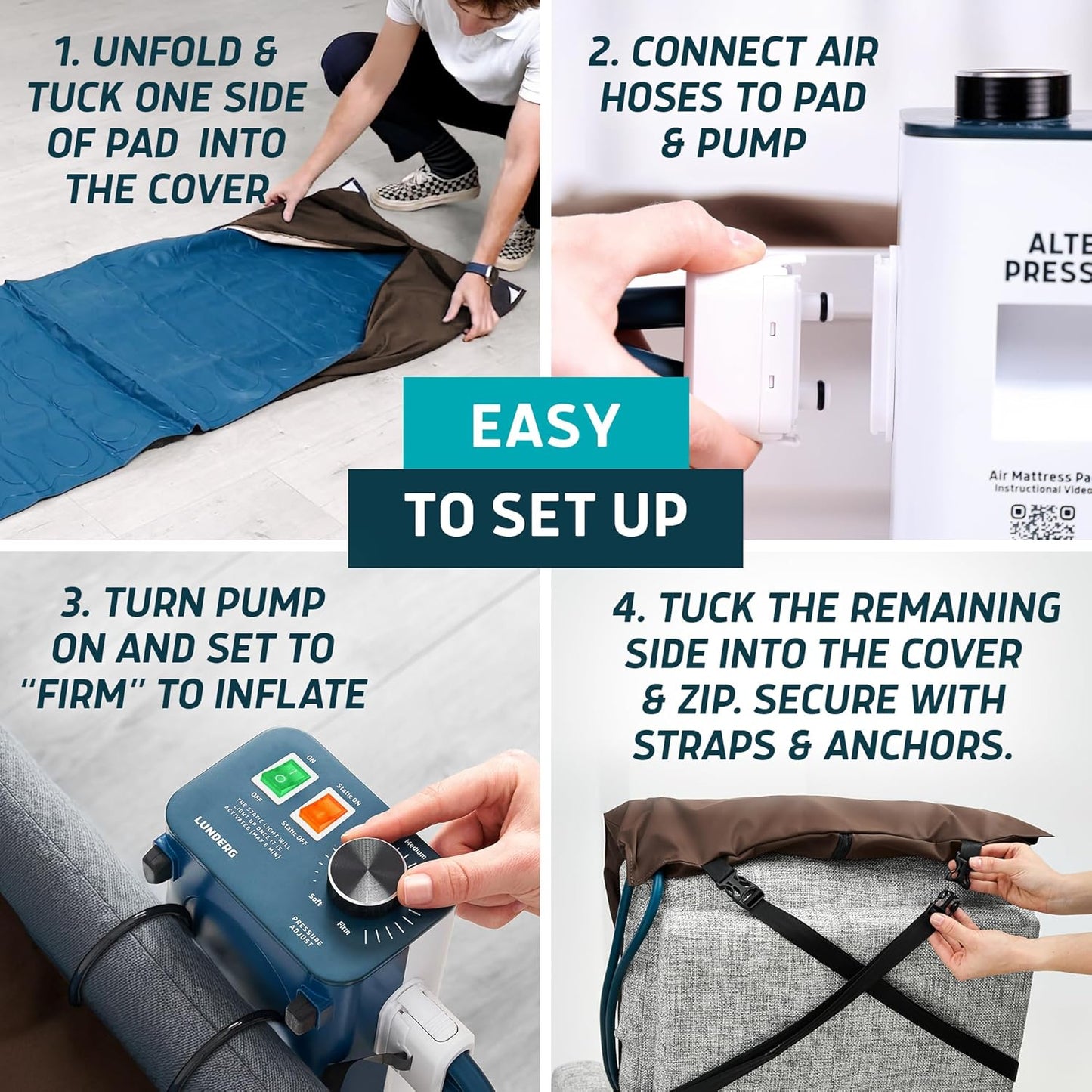 Lunderg Alternating Air Pressure Pad for Recliner Chair with Quiet Pump | Pressure Relief Cushion for Recliner - Bed Sore Prevention - Medical Grade Mattress Pad & Coffee Cover - For Home or Hospital