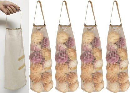 Hanging Mesh Storage 5Pack Potato & Onion Bags - Large Reusable Net Produce Bags (Beige)