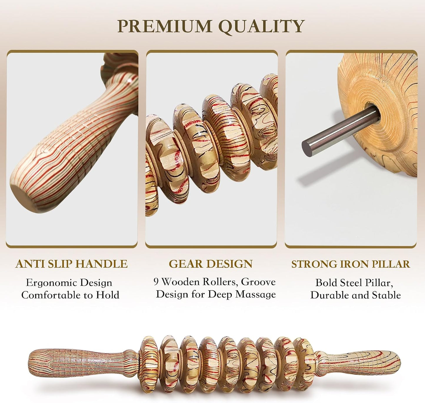 Manual Wood Therapy Massage Stick, Wooden Cellulite Muscle Roller for Legs | Body Sculpting, Lymphatic Drainage Massager, Wooden Massage Tools for Trigger Points Relief, Sore Muscle Recovery