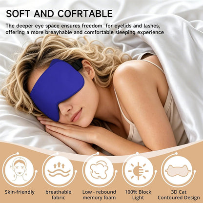 3D Blackout Sleep Mask, Memory Foam Eye Cover for Travel | Zero pressure 3D contoured design with adjustable strap. Perfect for side sleepers, travel, and lash extensions.