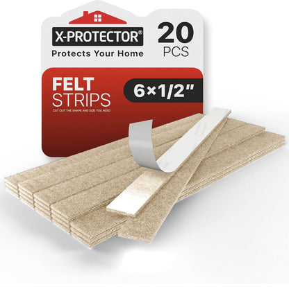 X-Protector Felt Furniture Pads - 20 PCS 6 x 1/2" - Premium Felt Strips | with Adhesive Backing - Rectangular Furniture Pads for Hardwood Floors - Cut Furniture Felt Pads to Size You Need! (Beige)