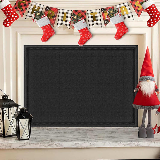 CADARA Fireplace Blocker Blanket Stops Heat Loss, Magnetic Fireplace Draft Stopper, Indoor Fire Place Draft Cover with Hook and Loop Tapes, Cold Air Blocker Save Energy, Black 42" W x 28" H