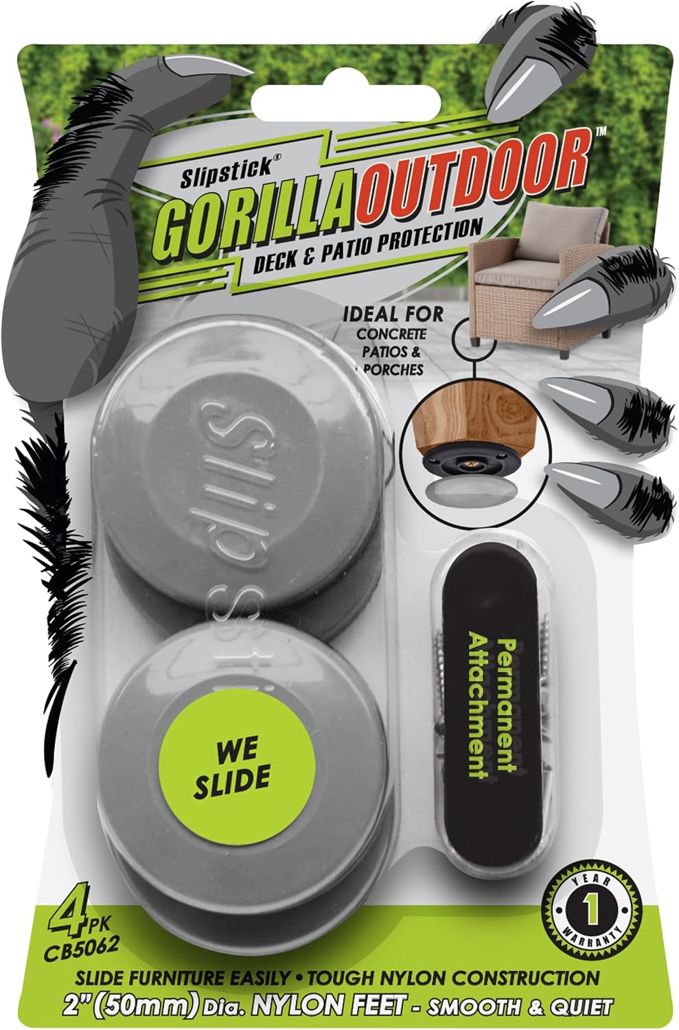 GorillaGlides 1 Inch Chair Sliders/Furniture Floor Protectors (16 Furniture Glides) Self-Adhesive Screw On Chair Glides for Sliding on Low-Pile Carpet & Hard Surface Floors, Round