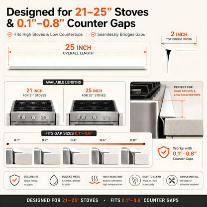 Silicone Stove Counter Gap Cover - 25 Inch Gap Filler 2 Pack Black | Long gap filler seals spills between kitchen appliances Stovetop oven countertop; stove gap cover, gas stove side gap covers