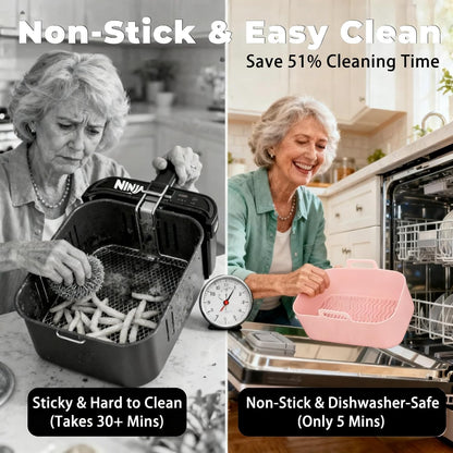Silicone Air Fryer Liners for Ninja - Reusable DZ201 8QT Dual Basket - Rectangular 2-Pack Vacuum-Packed Easy-Clean Dishwasher-Safe Food-Safe for Home Chefs - Housewarming Gifts
