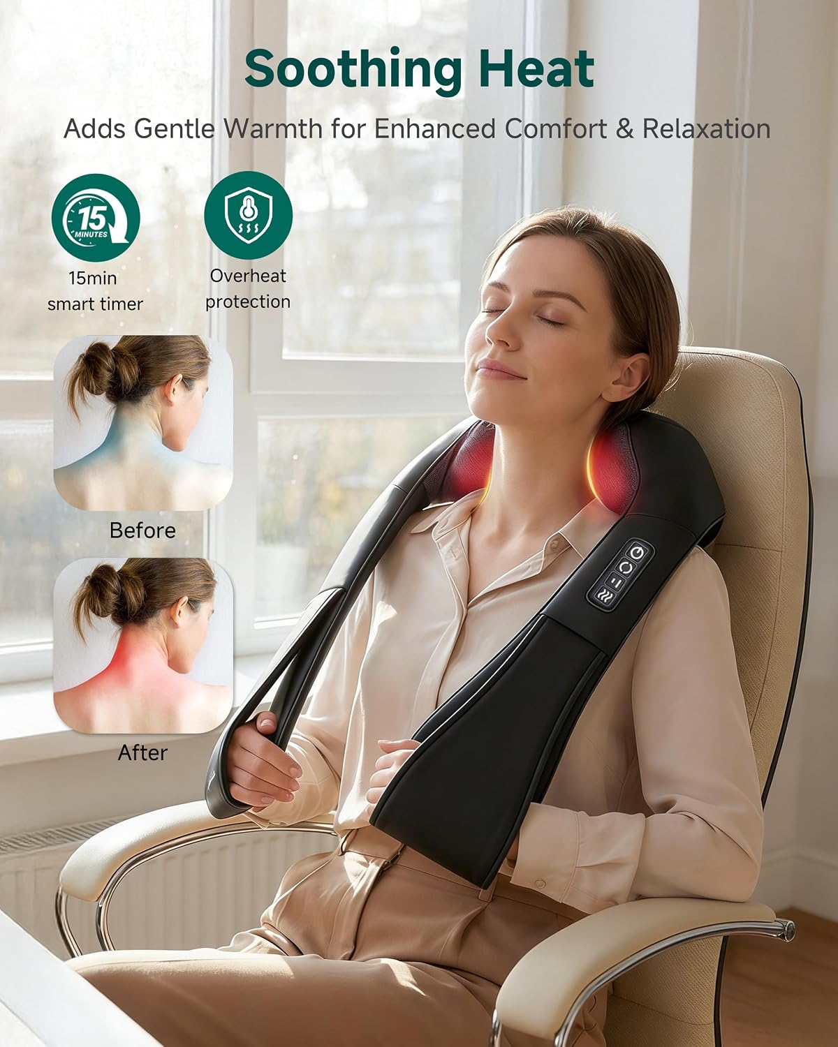 Shiatsu Neck & Shoulder Massager with Heat, Deep Tissue Back Massager