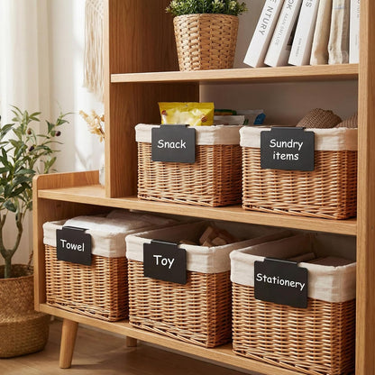 32 Pieces Basket Labels Clip Set, Include 30 Kitchen Clip Label Holder Removable PVC Bin with 2 Chalk Marker for Basket Pantry Organization Box (White Label Clip, Black Pen)