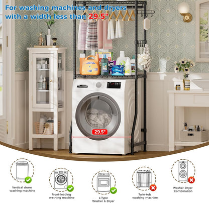 Golpart Laundry Organizer Shelves Over the Washer and Dryer Storage Shelf | Heavy Duty Laundry Room Organization Clothes Drying Rack Adjustable Height Wire Shelving and Wire Basket with Hanger Rod