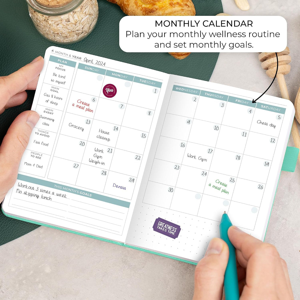 Clever Fox Food Journal for Women & Men, Weight Loss Tracker, Aquamarine