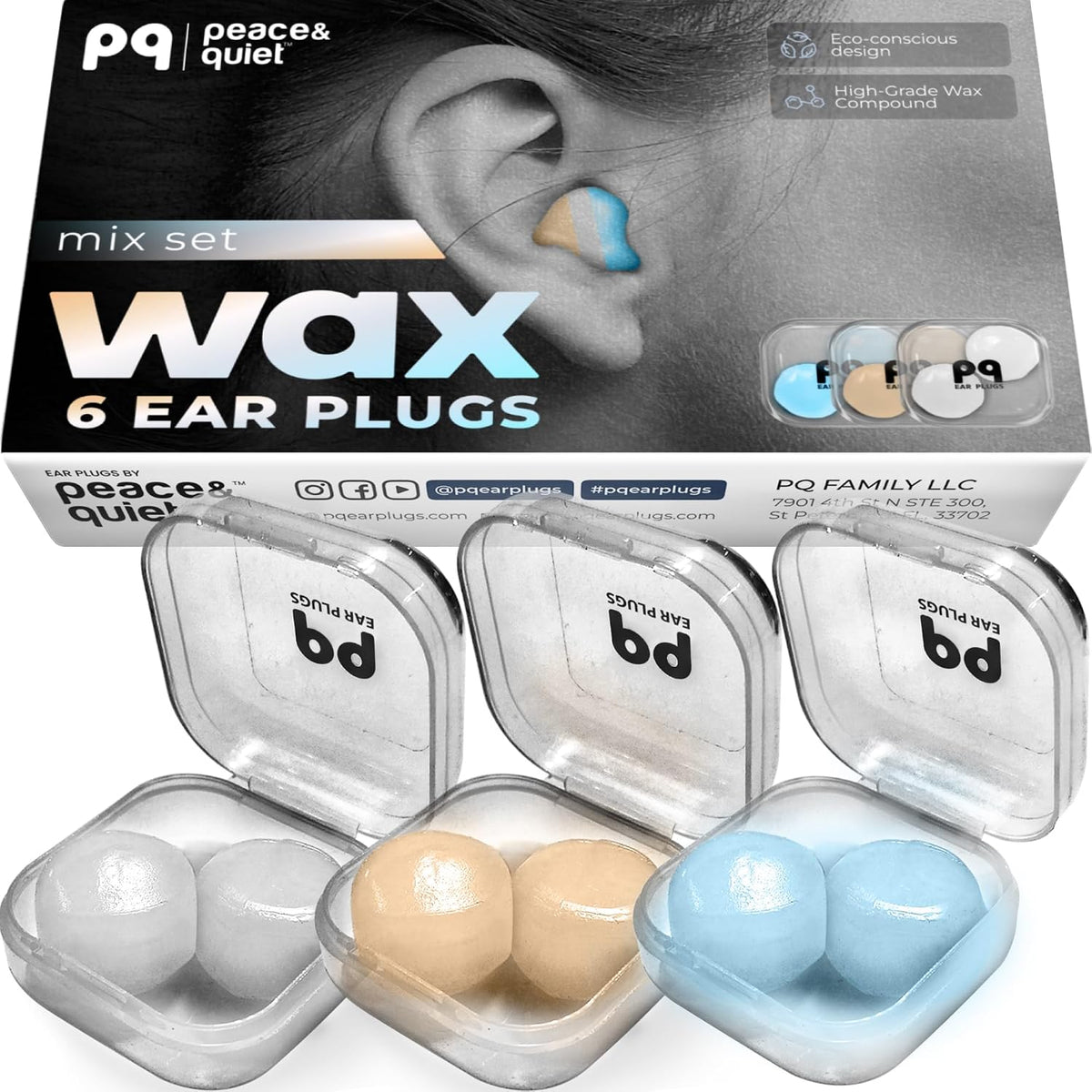 PQ Wax Ear Plugs for Sleep - 6 Silicone Wax Earplugs for Sleeping and Swimming - Gel Ear Plugs for Noise Cancelling, Ear Protection - Sleeping Earplugs with Sound Blocking (6-Pillows). Beige