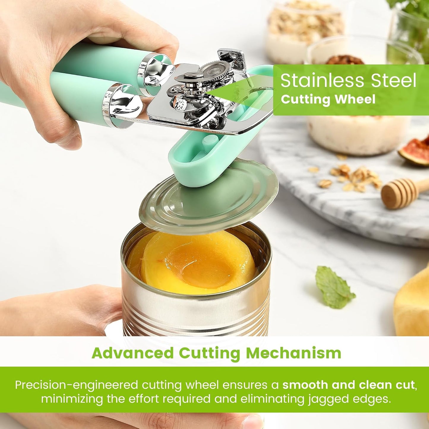 Spring Chef Stainless Steel Manual Can Opener with Soft Grip Handles, Black | Heavy Duty Hand Can Opener for Seniors with Smooth Edge, Easy Turn, 3in1 Can Opener with Magnetic Lid Remover & Bottle Opener