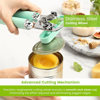 Spring Chef Stainless Steel Manual Can Opener with Soft Grip Handles, Black | Heavy Duty Hand Can Opener for Seniors with Smooth Edge, Easy Turn, 3in1 Can Opener with Magnetic Lid Remover & Bottle Opener