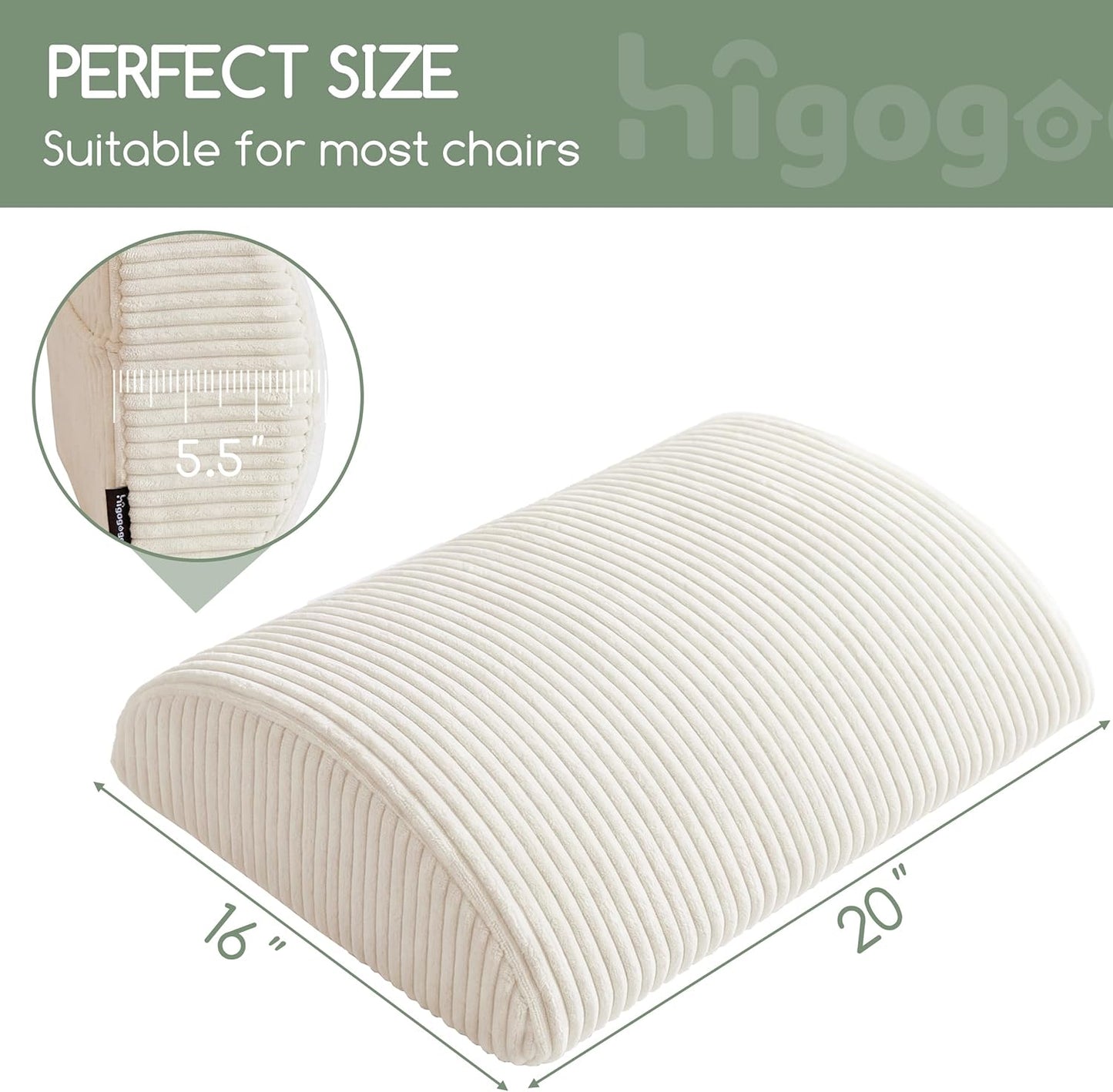 HIGOGOGO Lumbar Support Pillow for Recliner Chair/Accent Chair/Couch, Memory Foam Back Support Cushion for Elderly, Recliner Cushions for Back Rest, Pain Relief, Reading, Washable Cover, Brown