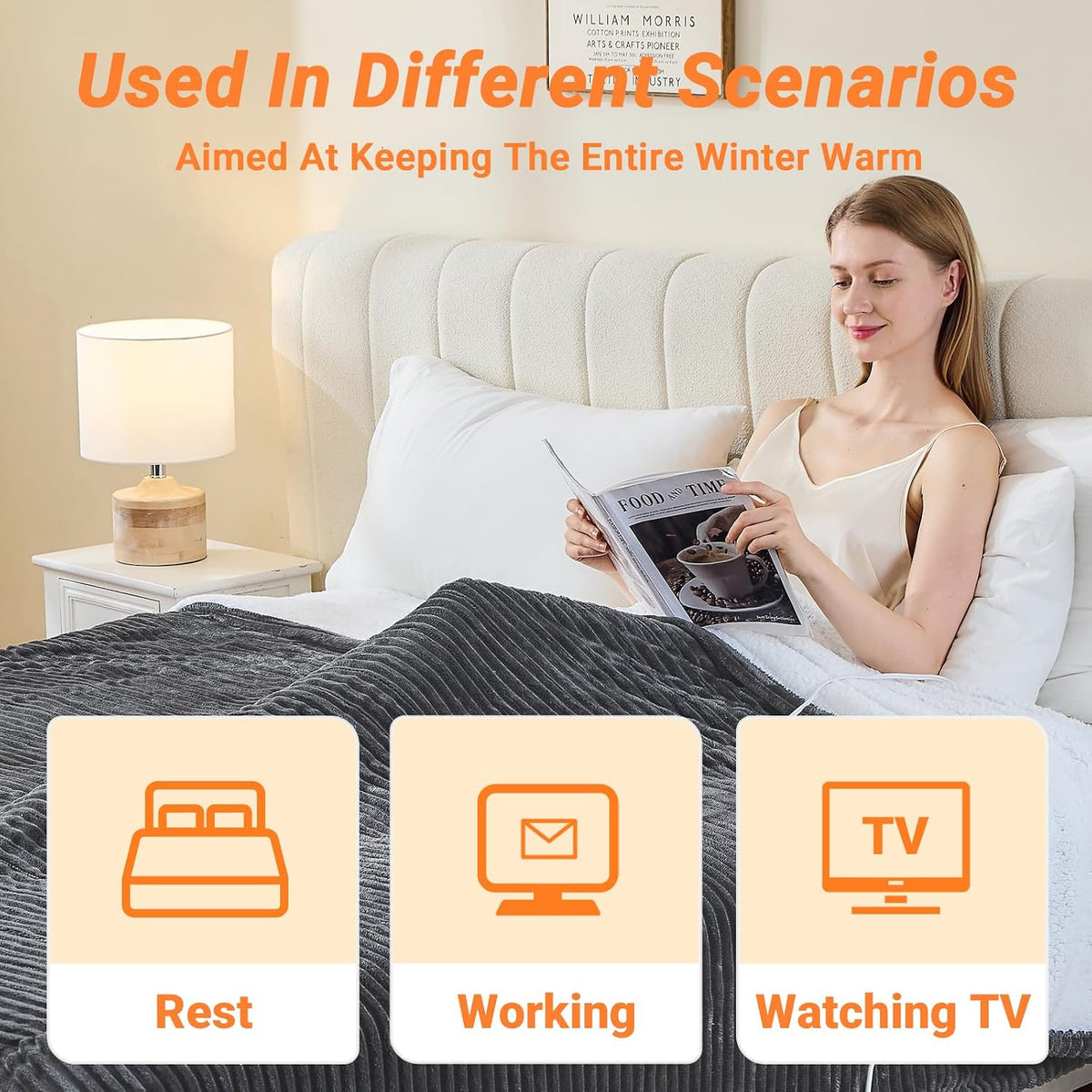 Heated Blanket Electric Throw, Soft Flannel Heating Blanket with 8 Hours Auto Off 10 Fast Heating Levels Machine Washable Sherpa Heated Blanket with Overheating Protection