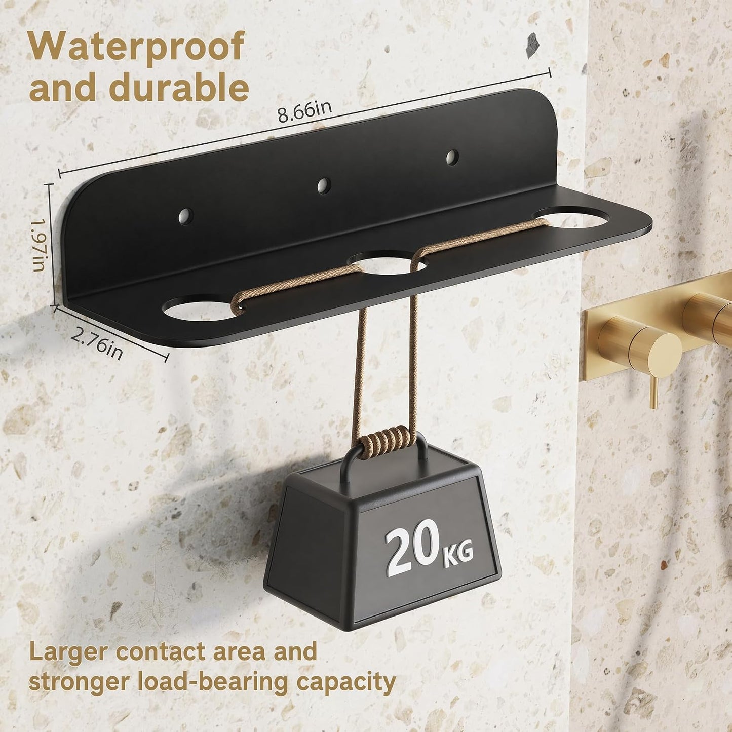 Refillable Shampoo and Conditioner Shower Dispenser Set of 3 - Wall Mounted | 3 Chamber Dispensers for Bathroom. No Drill Pump with Bottles for Soap and Body Wash. Matte Black Bottle with Labels (16oz)