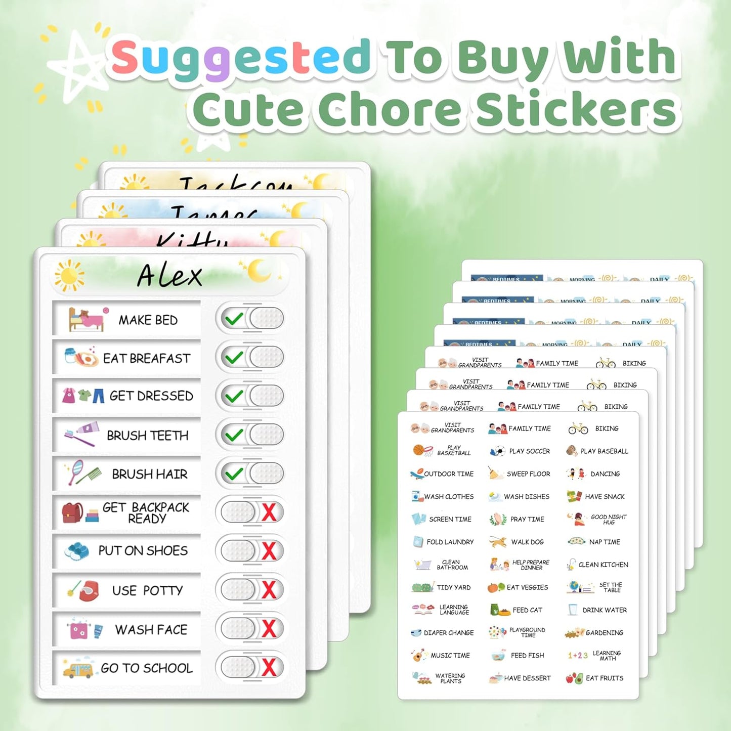 Upgraded Slider Dry Erase Chore Chart for Kids, Whiteboard Magnetic Chore Chart for 2 Kids, Reusable Morning/Bedtime Routine Chart for Kid Toddlers Teens Adult, Visual Schedule for Kid with Autism