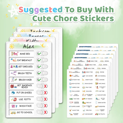 Upgraded Slider Dry Erase Chore Chart for Kids, Whiteboard Magnetic Chore Chart for 2 Kids, Reusable Morning/Bedtime Routine Chart for Kid Toddlers Teens Adult, Visual Schedule for Kid with Autism