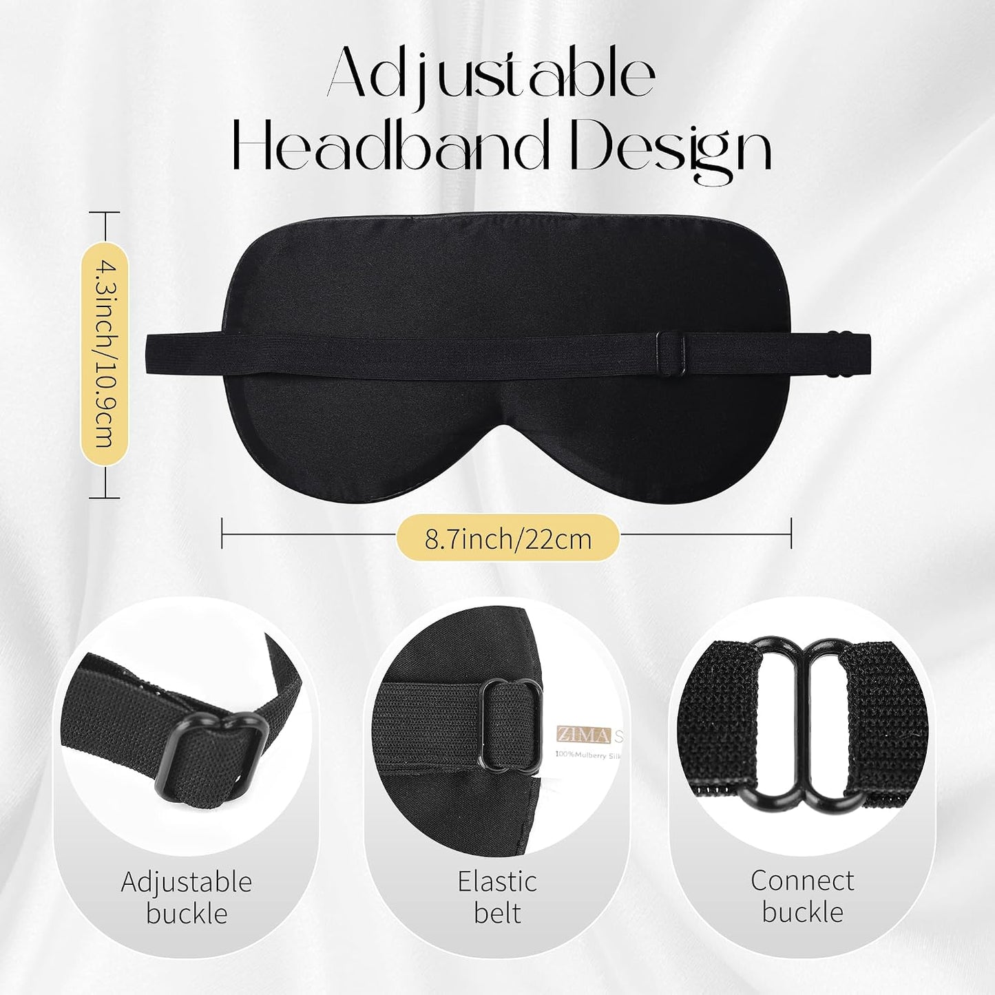 ZIMASILK Adjustable 100% Mulberry Silk Sleep Mask | Super-Smooth Soft Natural Silk Eye Mask for Sleep, Travel, Multiple Color Options ( Navy Blue )