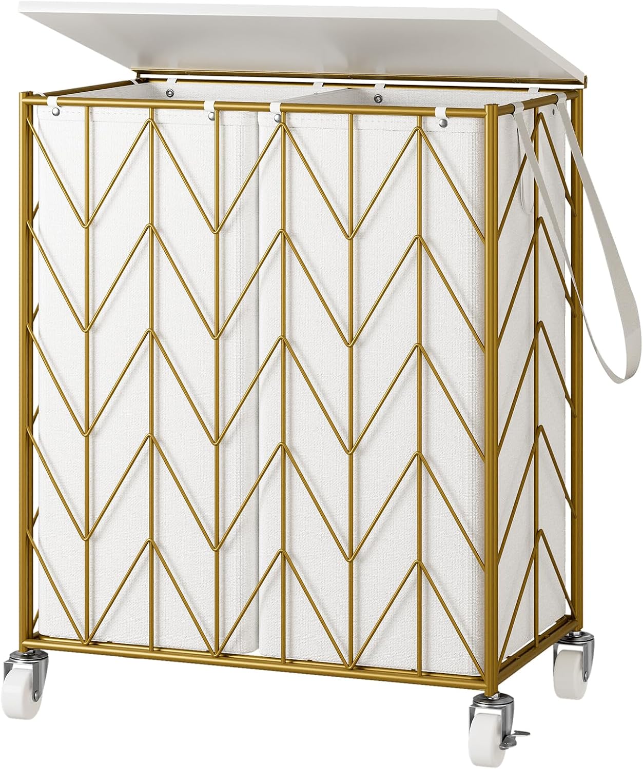 WOWLIVE Laundry Hamper 3 Section with Lid, 142L Laundry Basket with Wheels | Rolling Dirty Clothes Hamper with Removable Bags, Large Iron-Made Laundry Basket Organizer Laundry Sorter for Dorm, Beige