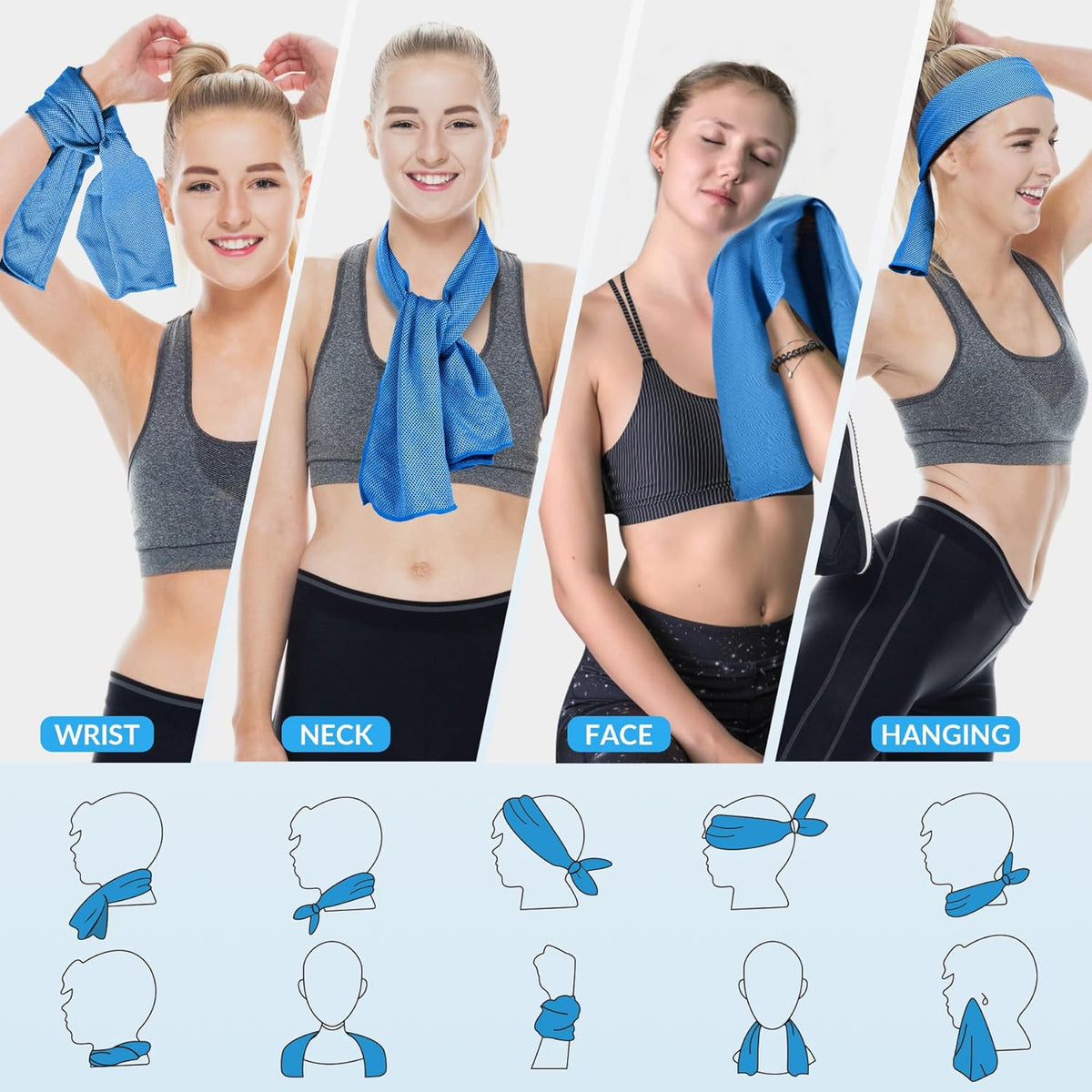 4 Pack Cooling Towels (40"x12") for Neck and Face