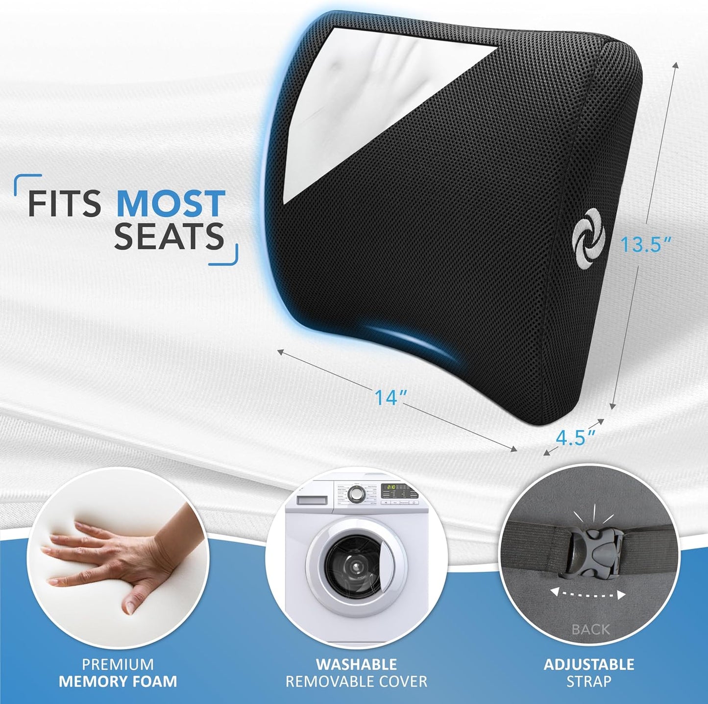 Samsonite Lumbar Support Pillow for Office Chair, Lower Back Support for Car, Back Pillow Desk Chair Cushion with Memory Foam, Improved Posture Backrest