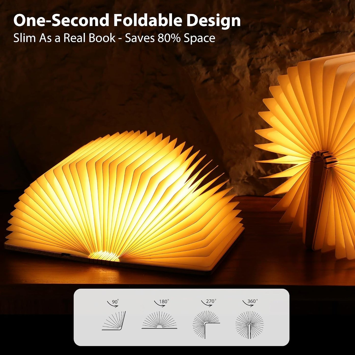 4.7 in Wooden Book Lamp, Book Lovers Gifts,Teacher Appreciation Gifts | Folding Book Light, Ambient Lighting for Home Library Bookshelf Decor, Gift for Men Reader Bookworm Birthday (Maple)