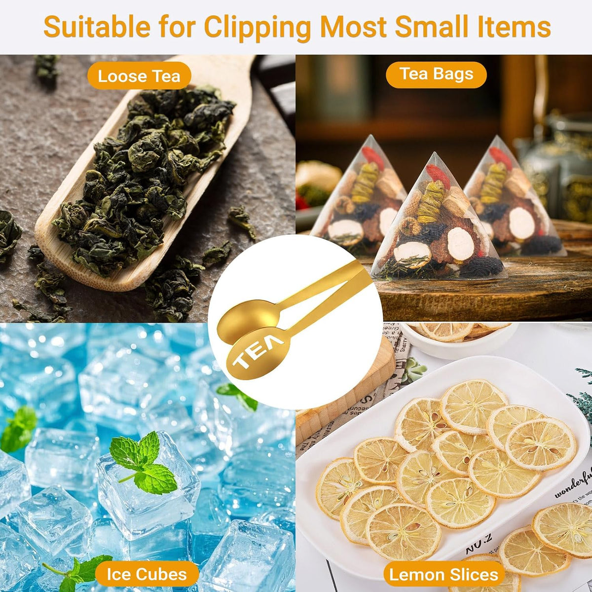 JEPELUS 2Pcs Tea Bag Squeezer Tongs with 2Pcs Tea Bag Holder Strainer