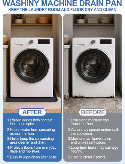 Washing Machine Drain Pan Silicone Mat, Washer Tray for Floor Protection | 32" x 30" Non-Slip Waterproof Anti-Vibration Leak Resistant, Sturdy & Easy to Clean Drain Pan for Under Dryer or Washer