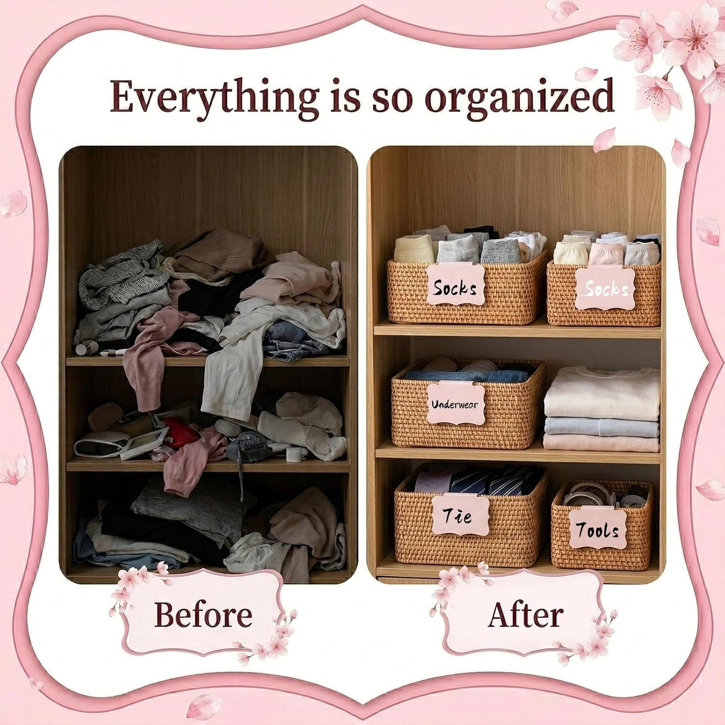 12 PCS Basket Labels Clip On, Removable Clip on Labels for Storage Bins, Plastic Bin Clips with 2 Whiteboard Markers for Organizing Baskets Cube Box (Pink)