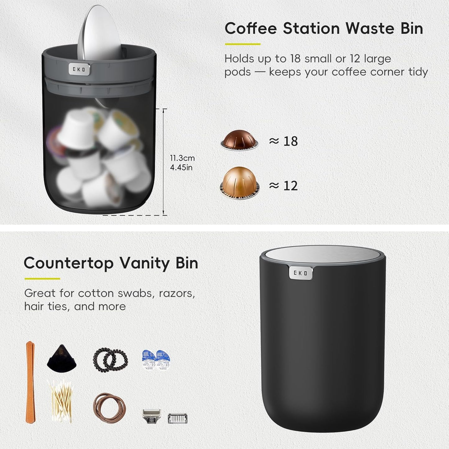 EKO Fandy 0.58 Gal/2.2L Mini Trash Can with Lid, Swing-Top Desktop Trash Can for Bathroom, Countertop, Vanity, Desk or Office, Small Garbage Bin (Blue)