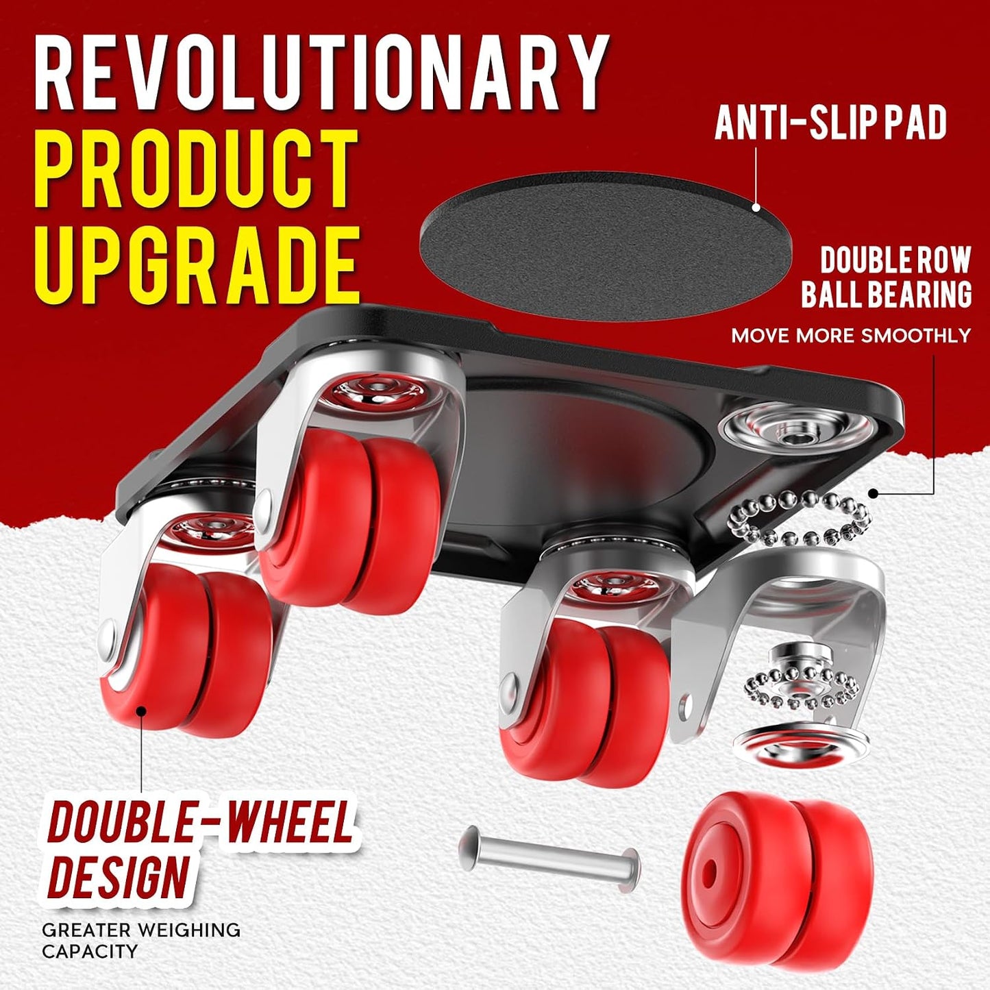 Heavy Duty Furniture Movers with 8 Wheels | Dual-Wheel Design Carbon Steel Panel Furniture Dolly Set with Lifter,360°Rotating Casters for Easy Moving,Max Load 3306 LBS