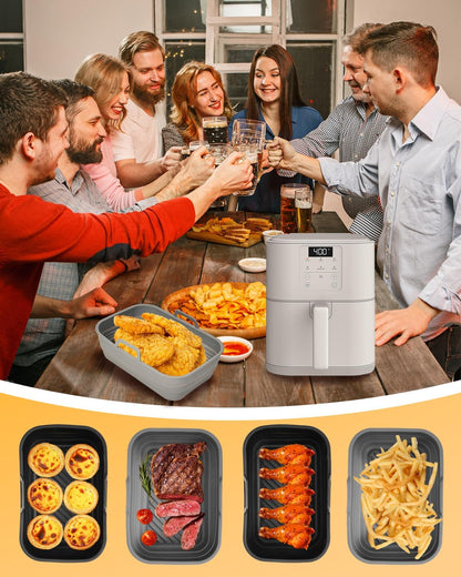 Air Fryer Silicone Liners Collapsible 2-Pack for bella Slim 4Qt(3.3lb) | Reusable Airfryer Silicone Pot Baking Basket Insert Accessories, Non Stick, Easy Cleaning, Gray+Black