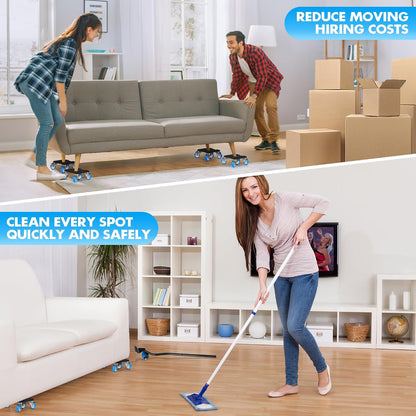 Heavy Duty Furniture Moving Tool Set, Supports up to 1000 Pounds, 5 Wheel Metal Furniture Mover, Furniture Dolly, Appliance Furniture Sliders with Wheels, Furniture Lifter Tool (Blue, 4.3" x4.3")