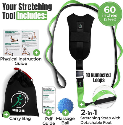 Stretch Strap with Loops Physical Therapy - Full Body Exercise Straps for Stretching with Detachable Foot - Leg & Calf Stretcher for Plantar Fasciitis, Physical Therapy, Pain Relief, and Flexibility