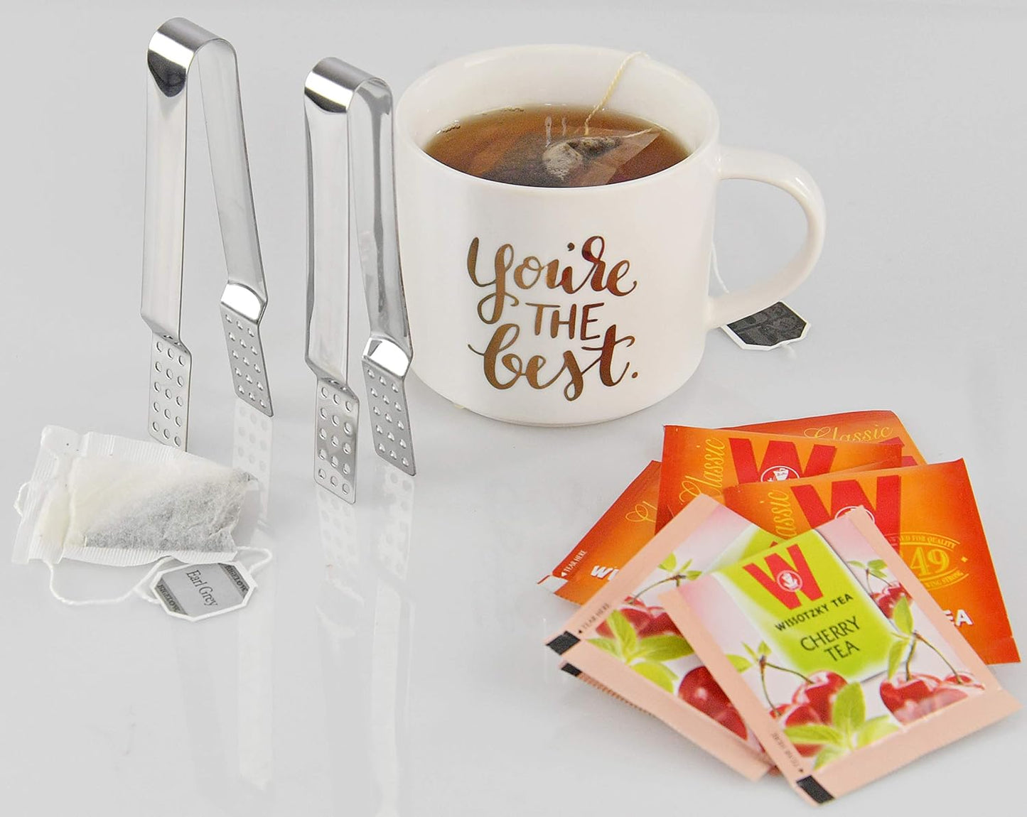 Home-X Stainless Steel Tea Bag Squeezer, Herbal Tea Infuser, Useful Kitchen Steeper Tongs, Strainer Holder Grip, Metal Kitchen Bar Tools-Set of 2