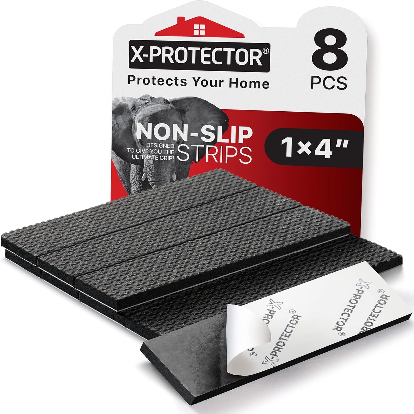 X-Protector Rubber Strip - 8 PC Non Slip Pads - Black Universal Grip Strips | Self-Adhesive Rubber Sticky Pads - Premium Feet for Keyboard, Appliances - Featuring an Amazing Super Sticky Gripping Pad