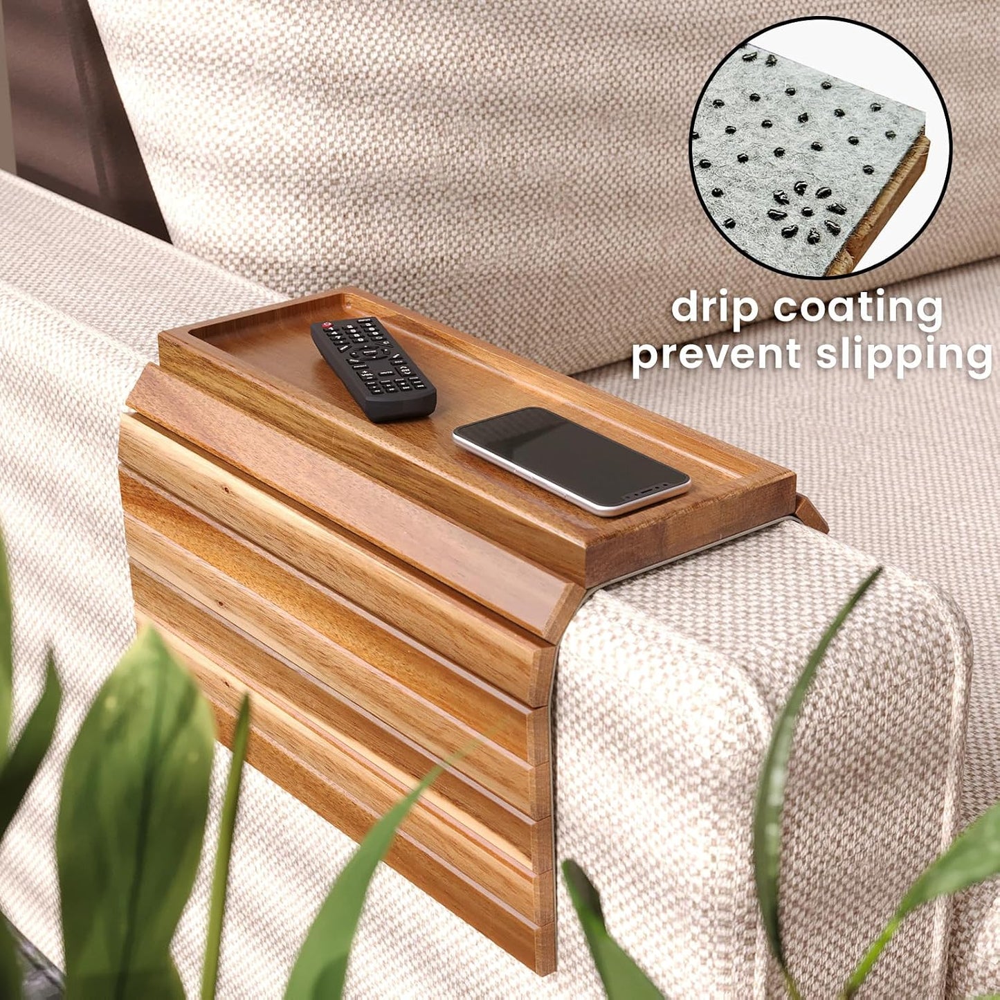 2 Pack Acacia Wood Folding Sofa Arm Tray with Anti-Slip Pad | Couch Armrest Tray,Foldable,for Drinks,Snacks,Phone,Remote Control,Space Saving Storage, No Assembly,Gift box