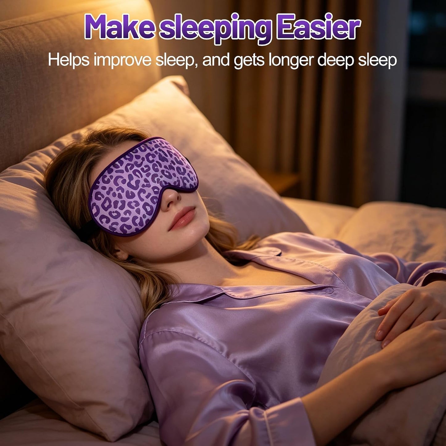 Sleep Mask, Silk Eye Mask for Sleeping with Adjustable Strap, Satin Blackout Sleeping Eye Mask for Men&Women, Comfortable Blindfold Eyeshade for Night Sleep(Black)