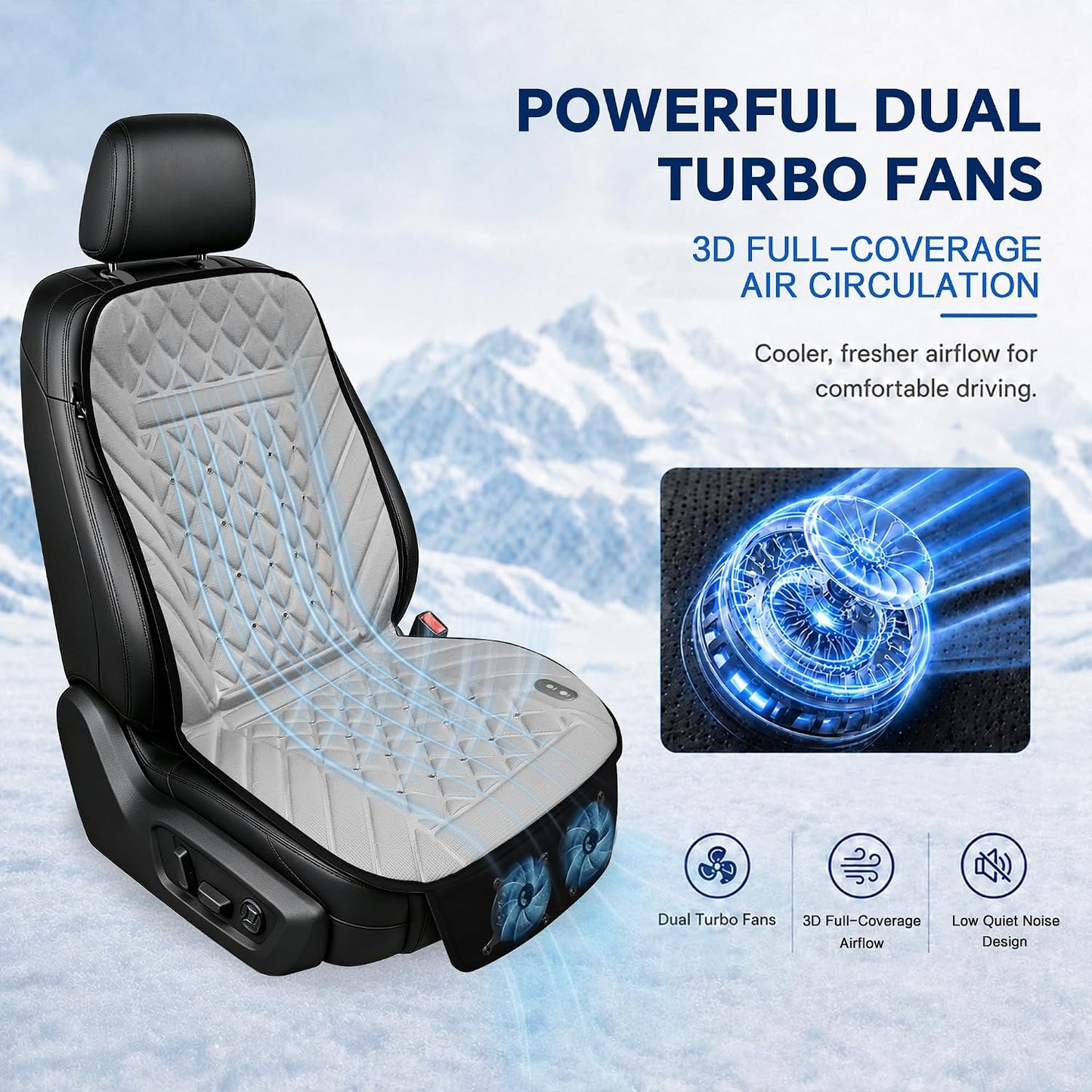 2026 Upgraded Ventilated Seat Cushion, 12V-24V Cooling Car Seat Cover for Front Seat, Cooled Seat Pad for Office Chair Sofa Car SUV Truck Universal Fit, Classic Black