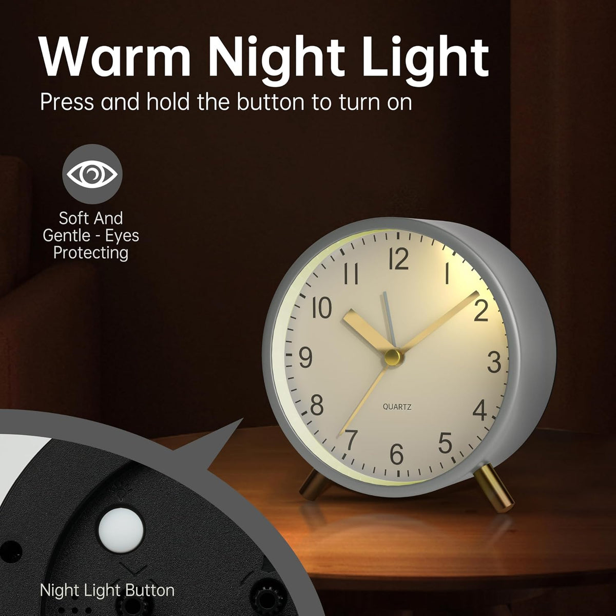 JALL Analog Alarm Clock, 4 inch Super Silent Non Ticking Small Clock with Night Light, Battery Operated, Simple Design, Old Fashioned Style Ideal Decor, for Bedroom, Bedside, Desk, Adult, Gift, Green