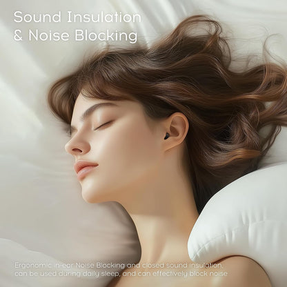 Sleep Earbuds Bluetooth 6.0, Mini Invisible Silicone Sleep Earbuds for Side Sleepers, Noise Blocking Sleeping Headphones, Hidden Earbuds with LED Display for Small Ears, Sleep & Relax（Beige）