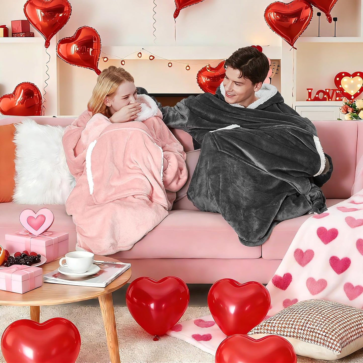 yescool Wearable Blanket Hoodie, Flannel Sherpa Fleece Blanket Sweatshirt for Adults Women Men,One Size Fits All - Colors A