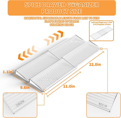 8 Pack Adjustable In Drawer Spice Organizer - Expandable From 11'' to 22'' - Acrylic Drawer Seasoning Organizer,Clear Spice Organization Tray for Cabinet Drawers Condiment,Nail Polish and Jar