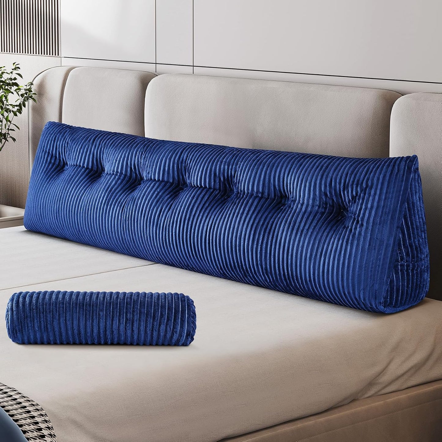 Z-hom Headboard Pillow, Wedge Backrest Cushion, Queen Size,NO Roll Pillow | Grey Triangular Backrest Cushion Equipped,NO Roll Pillow,Ideal for Reading,Sitting Up in Bed&Filling Headboard Gaps