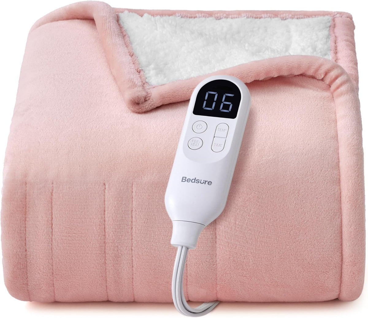 Bedsure Heated Blanket Throw, Soft Electric Blanket with Preheat, Cream