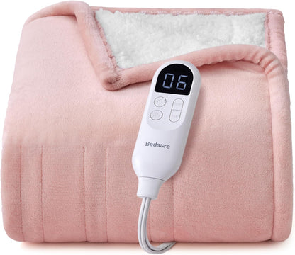 Bedsure Heated Blanket Throw, Soft Electric Blanket with Preheat, Cream