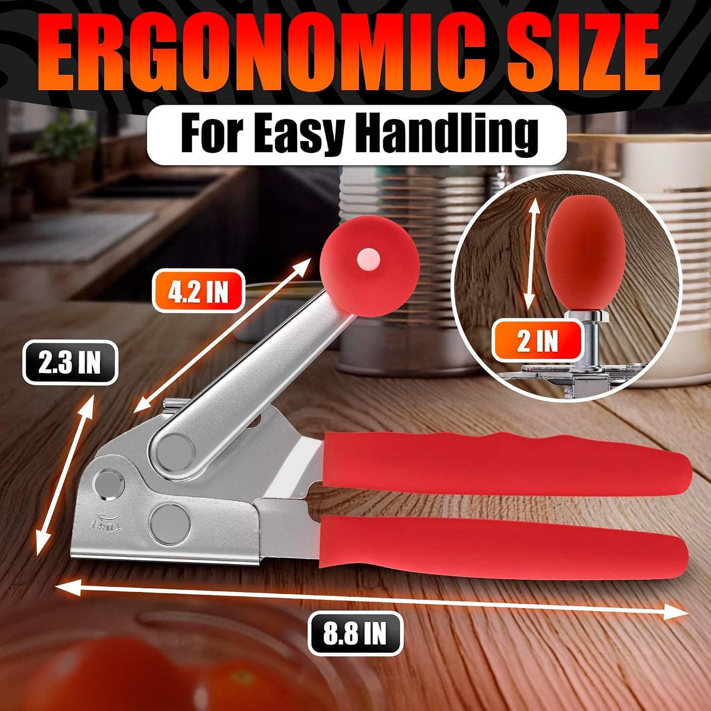 Heavy Duty Commercial Can Opener – Stainless Steel Can Opener for Large & Small Cans, Manual 360° Smooth Crank with Ergonomic Long Handles, Non-Slip Grip, 2-in-1 Bottle Opener for Restaurants & Home